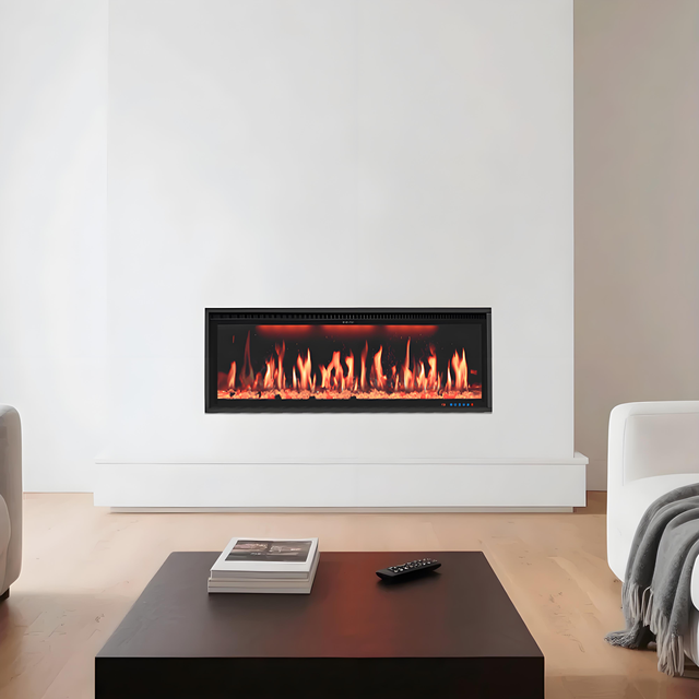 74 Inch LCD Smart Electric Fireplace with APP Control 13 Flame Colors Google Home & Alexa Compatible Metal Hotel Use