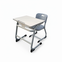 Bureau d'école ergonomique populaire, ensemble bureau et chaise individuels pour étudiant, table d'étude en bois avec chaise en PE, finition revêtement en poudre époxy
