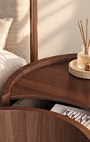 Table de chevet en noyer de style mi-siècle avec 2 tiroirs incurvés et rangement ouvert, table de nuit moderne en bois pour chambre à coucher et mobilier d'hôtel