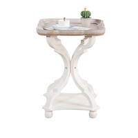 Table basse de salon de style industriel antique, design moderne, en bois massif avec pieds blancs, table basse ronde vintage en bois vieilli