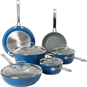 9-Piece Modern Aluminum Alloy Non-Stick Cooking <b>Pots</b> Glass Lids Stainless Steel Handles Forged <b>Induction</b> Dishwasher Cookware Set - Product Image 1