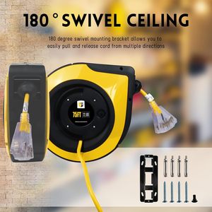 Enrouleur de câble <span class=keywords><strong>mural</strong></span> 16A <span class=keywords><strong>10m</strong></span>, prise EU, rotation à 180°, détection TUV, construction en PP et cuivre, jaune, kit d'installation inclus - Product Image 3