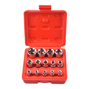 14 Piece E Type Socket <b>Set</b> 1/4 In Torx Hex Drive Chromium Vanadium Steel Red <b>Box</b> Diy Repair <b>Tools</b> - Product Image 5