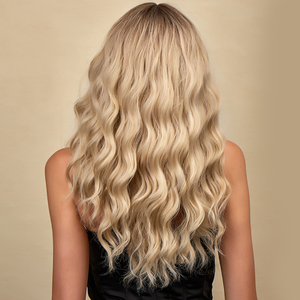 Parrucca Sintetica Resistente al Calore fino a 180 Gradi, Ombre Marrone a Biondo Chiaro <span class=keywords><strong>con</strong></span> <span class=keywords><strong>Frangia</strong></span>, Ondulata Naturale per Donne - Product Image 6