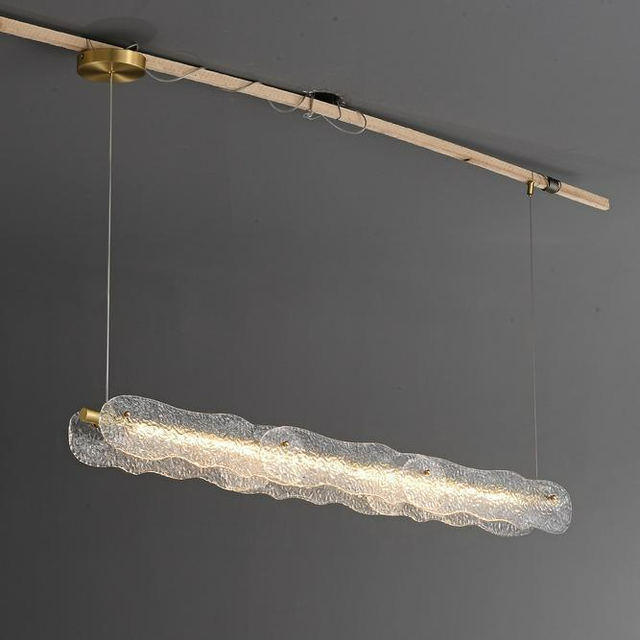 High-end Modern Creative Water Ripple Glass Chandelier LED Restaurant Bar Brass Long Pendant Light