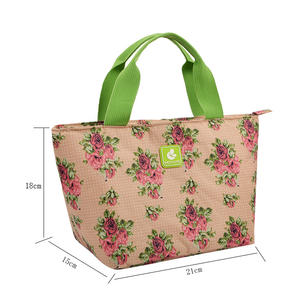 Vietnam custom Hot Sales women light <b>blue</b> light green flowers and leaves insulated Oxford <b>tote</b> lunch box <b>bag</b> - Product Image 3