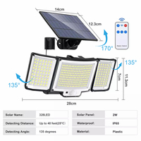 Lampe solaire murale ultra-lumineuse à 328 LED avec détecteur de mouvement, étanche IP65, projecteur de sécurité extérieur pour garage et cour