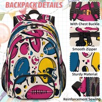 Sac à dos de lycée par sublimation avec boîte à lunch, motif football américain, léger, grand format, pour ordinateur portable, ensemble de sacs à dos de voyage décontractés