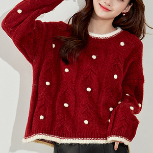 Maglione Borgogna a Trecce con Pon-Pon per <span class=keywords><strong>Donna</strong></span> - Top Retrò e Carino - Product Image 6