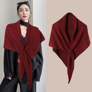 100% Pure <b>Wool</b> Triangle Shawl Winter Warm Knitted Women Cape Wrap Reversible Lightweight <b>Scarf</b> - Product Image 2