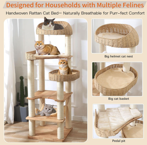 Lüks Modern Ahşap Çevre Dostu Kedi Ağacı Sisal Halatlı Peluş Kedi Evi Çok Katlı İç/Dış Mekan Özelleştirilebilir Kedi Mobilyası Karton - Product Image 3