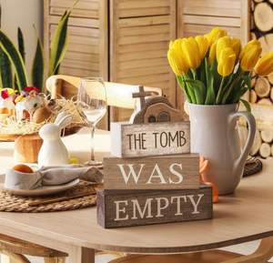 Decorazioni Pasquali da Tavola con Design Unico, Set da 4 Pezzi, Croce Decorativa e Finto Blocco di Libri Stile Rustico per Casa e Cucina - Product Image 4