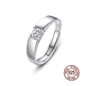 Anillo de Compromiso Deslumbrante de Zirconia Cúbica y Plata Esterlina 925 Ajustable para Parejas, Joyería para Bodas y Compromisos para Hombres y Mujeres - Product Image 3