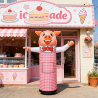 Danseur aérien gonflable en forme de cochon en tissu Oxford publicitaire avec lumière LED, imperméable, multicolore, danseur aérien de dessin animé