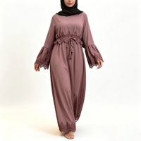 Robe Abaya à Manches Trompette pour Femme, Silhouette Évasée, Bordure en Dentelle, Tenue Modeste, Vêtement Musulman Islamique, Longueur Ras du Sol, Hijab