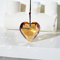 Pendentif Prisme Cœur en Verre Cristal Champagne 45mm, Décoration Suspendue Feng Shui pour Intérieur, Extérieur, Jardin, Attrape-Soleil de Noël pour Fenêtres