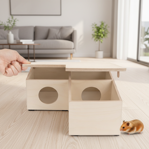 Accessoires de cachette Meubles pour animaux de compagnie en bois multifonctionnels Hamac pour cobayes Maison pour hamster à 2 niveaux <span class=keywords><strong>Lit</strong></span> Escaliers - Product Image 3