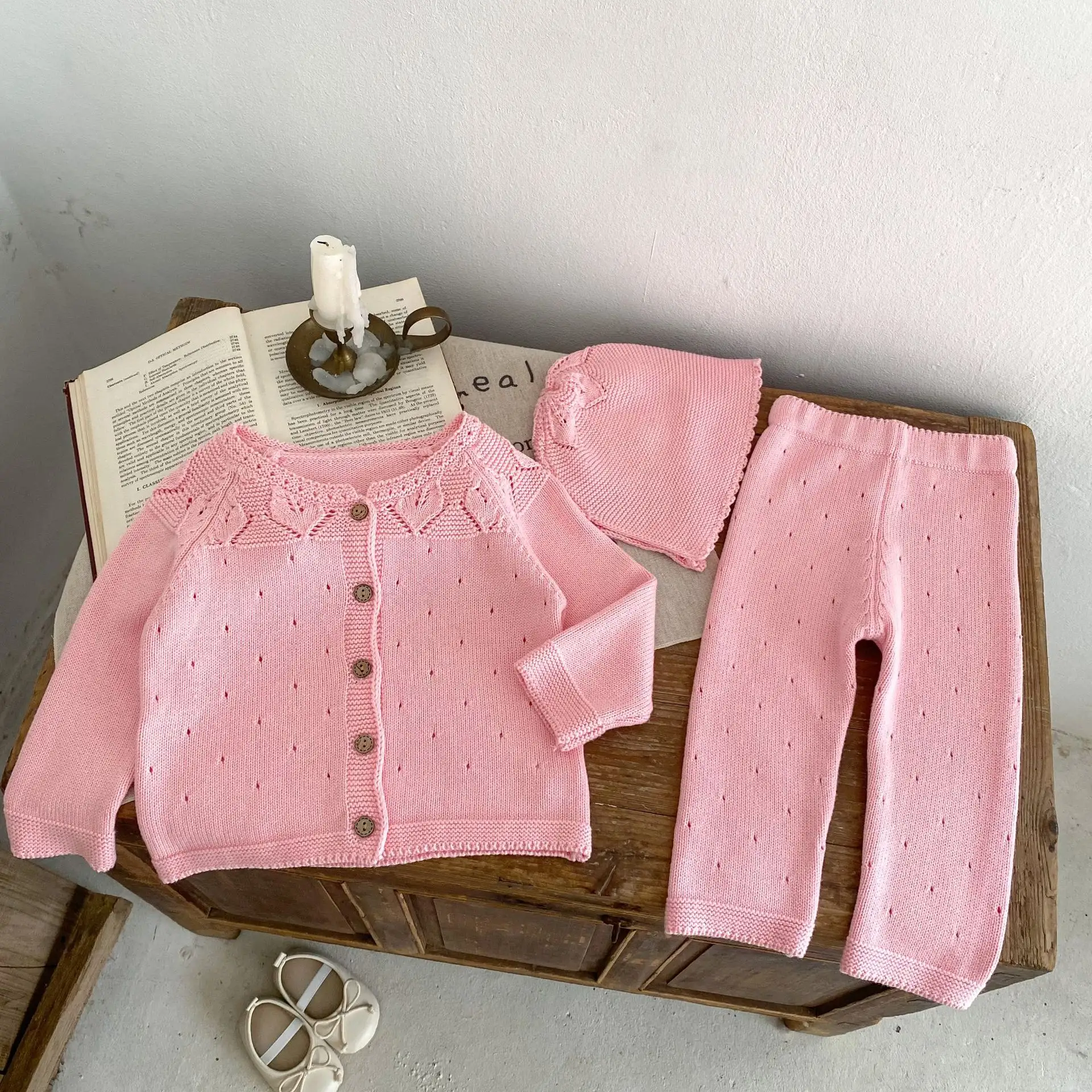 RTS Engepapa Logo personnalisé automne nouveau-né bébé garçon pull Cardigan chapeau infantile pull tricoté pantalon enfants fille couleur unie ensemble