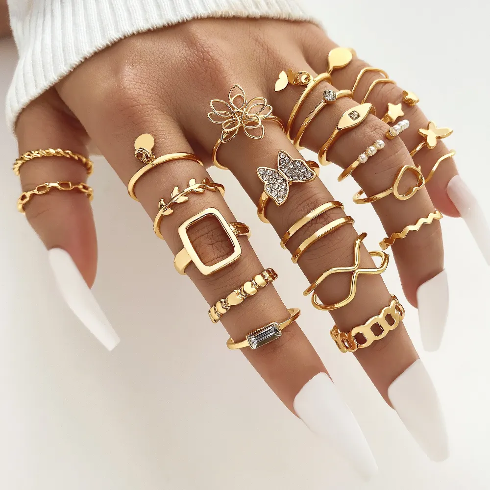 2023 New Trendy 23 pz/set placcato oro Shinny Butterfly Rings Set Fashion Knuckle Ring Jewelry Set