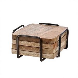 New Style Eco-Friendly Wooden Square <b>Coasters</b> Holder Customized Reusable <b>Coasters</b> <b>Table</b> Display Mats Hotel Home Asian Zen Design - Product Image 1