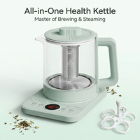 Bouilloire Électrique Multifonction 10-en-1 avec Infuseur à Thé et Cuiseur à Œufs 800W, Bouilloire Intelligente en Verre avec Affichage LED Numérique P1-P10, Certifiée FDA ETL, pour Usage Domestique