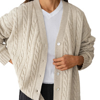 Cardigan en Cachemire Mélangé pour Femme, Col en V, Tricot Câblé, Style Décontracté et Preppy, Couleur Unie, Qualité Supérieure, Vente en Gros