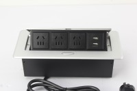 Enchufe Emergente de Aleación de Aluminio, 3 Enchufes Estándar Chinos, 2 USB A, Plateado