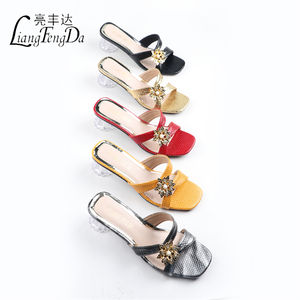 Sandali Estivi da <span class=keywords><strong>Donna</strong></span> con Tacco Alto, Ciabatte con Zeppa Chunky Open Toe, Scarpe Stampate in PU, Confezione da 1 Paio in Sacchetto OPP - Product Image 6