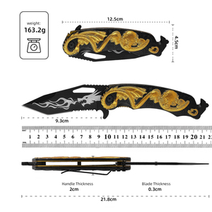 Cuchillo de Bolsillo Plegable HL con Patrón de Dragón Dorado en Relieve 3D, para Supervivencia al Aire Libre y Camping - Product Image 2