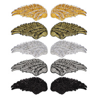 Grands patchs en tissu rayonne et polyester brodés de sequins or et argent en forme d'ailes d'ange pour la décoration de vêtements et d'extérieur