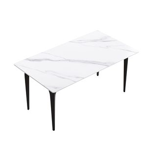 Modern 63\" Artificial Stone <b>Dining</b> <b>Table</b> with White Straight and Black Metal Leg for 6 People - Product Image 5