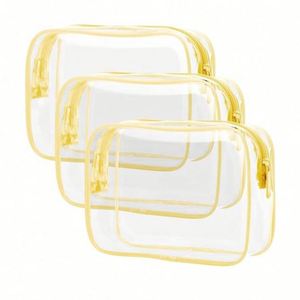 Trousse de Toilette de Voyage Transparente en PVC Jaune avec Fermeture Éclair et Coutures Renforcées – Idéale pour les Vacances - Product Image 1