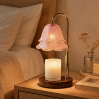 Lámpara de Aromaterapia con Calentador de Velas de Cristal con Diseño Floral, Fundidor de Cera LED con Base Dorada para el Hogar, Dormitorio, Sala de Estar, Venta al por Mayor