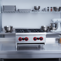 Kompor Gas Komersial Profesional 25.2KW, Pembakar Ganda Baja Tahan Karat Tugas Berat untuk Dapur Restoran Hotel Katering