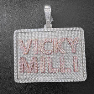 Colgante de Placa Rectangular Personalizado de Plata de Ley 925 con Moissanita VVS, Charm de Barra con Inicial, Estilo Hip Hop Bling, Certificado GRA, Aprobado por el Probador - Product Image 5
