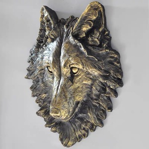 Gran Oferta personalizada 3D cabeza de Lobo dorado pared arte escultura Metal hogar colgante Animal decoración al por mayor personalizado 3D pared arte esculturas - Product Image 2