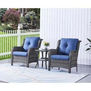 Mesa al aire libre <span class=keywords><strong>Bistro</strong></span> Muebles al aire libre Set 3 piezas Asientos Grupo balcón PE Rattan Garden Set con cojines - Product Image 2
