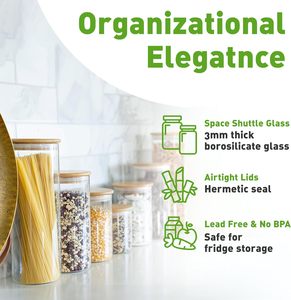 Custom Kitchen Food Storage Organizer Borosilicate Glass Round Spice Storage <b>Container</b> Jar with <b>Bamboo</b> Lid - Product Image 2