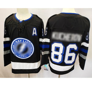 Maillot de hockey sur glace personnalisé, bleu, blanc, noir, avec emblème éclair, col en V, sublimation, polyester cousu, pour hommes et femmes - Product Image 1