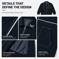 Fabricant OEM de vêtements streetwear, veste de travail personnalisée avec surpiqûres contrastées, fermeture éclair, col rabattu, en sergé de coton épais pour homme