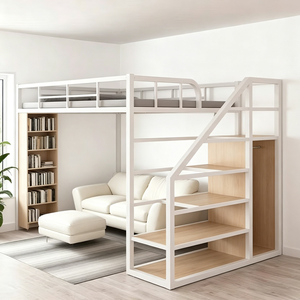 <span class=keywords><strong>Letto</strong></span> <span class=keywords><strong>a</strong></span> <span class=keywords><strong>Soppalco</strong></span> in Acciaio Resistente con Scale in Legno, Design per <span class=keywords><strong>Letto</strong></span> Singolo, Matrimoniale o Queen Size, Adatto per Adulti - Product Image 3