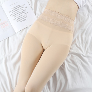 Velvet Lace High Waisted Tummy Control Pantyhose 120D Nude Color Slimming Footed For Women Spring Autumn Medium Thickness - Product Image 4