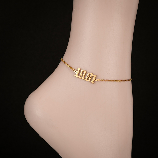 Custom Stainless Steel European and American 18K Gold Foot Ornaments Fashion Personality Engraved Number with logo Gift Anklet