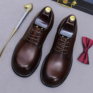 New style fashionable genuine leather thick-soled men's shoes - wedding shoes, formal round-<b>toe</b> leather shoes for men - Product Image 1