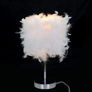 Luxury <strong>White</strong> <strong>Feather</strong> <strong>Lampshade</strong> Metal Base Table Lamp Home Decor Bedroom Lighting - Product Image 2