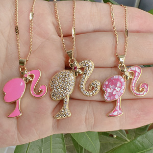 Luxury Hip Hop Cartoon Cute Tarnish Free Zircon 18K Gold Plated Pink Color Shell <strong>Crown</strong> Girl <strong>Pendant</strong> <strong>Necklace</strong> for Women Gift - Product Image 1