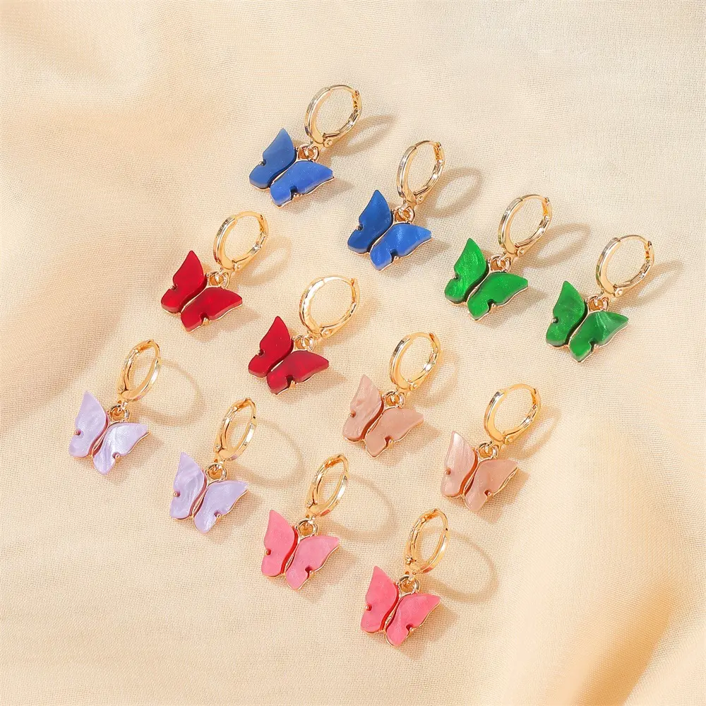 VRIUA 2020 Women's Gold Acrylic Hoop Earrings Sweet Color Small Butterfly Earring Dainty Huggie Brincos Cartilage Hoops Jewelry
