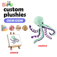 Vente en gros d'usine : Peluche pieuvre bleue super douce, rembourrée de coton PP, brodée, pour enfants, thème mariage