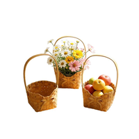 Panier tressé en copeaux de bois fait main avec poignée, cadeau floral pour la fête des mères, pot à plantes succulentes
