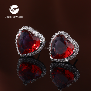 Gran oferta, pendientes de joyería chapados en plata con forma de corazón rojo y piedras preciosas grandes - Product Image 4